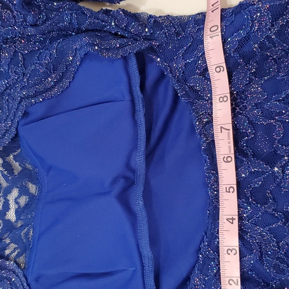 Emerald Sundae Blue lace ined open back glitter Dress sz. 2 - Picture 7 of 9